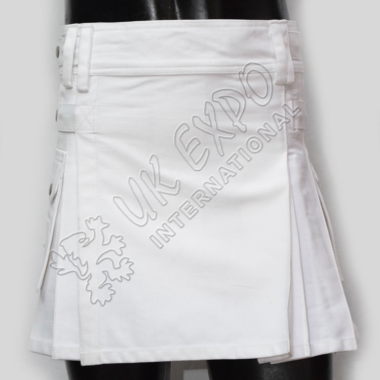 Ladies Utility Kilt White Cotton