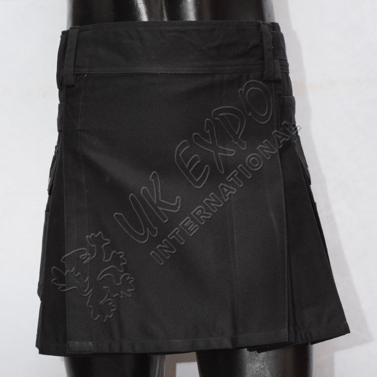 Black Women Utility Kilt With Straps