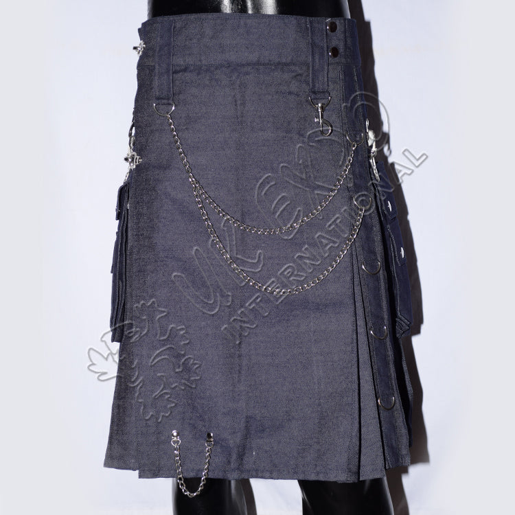 Active Men Blue Denim Utility Kilt