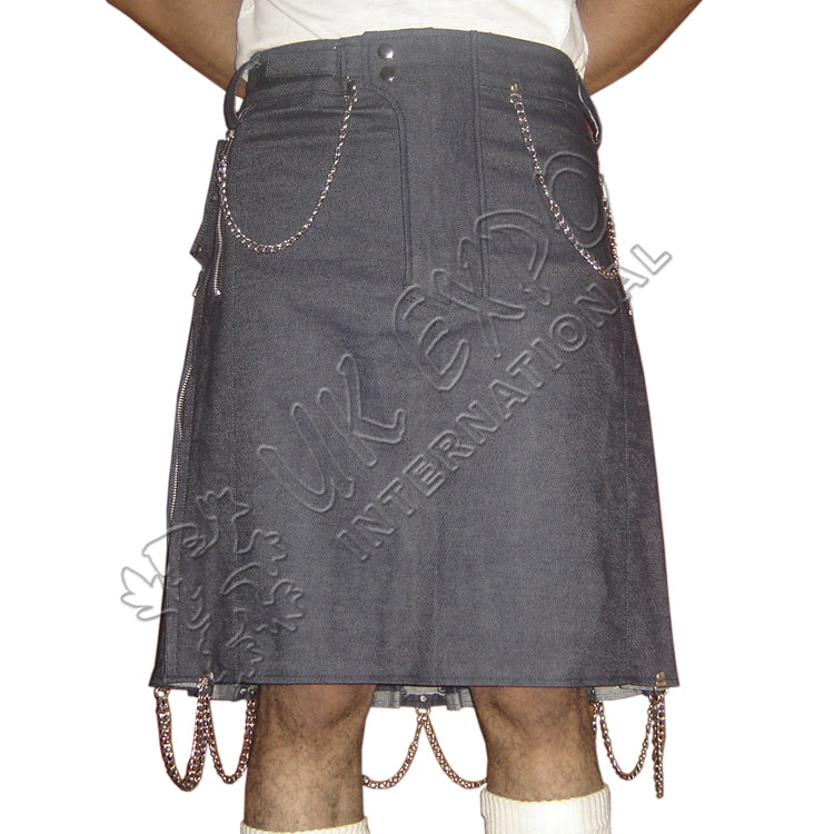 Jeans Hybrid Zipper Closing Pleat Dashing Kilt