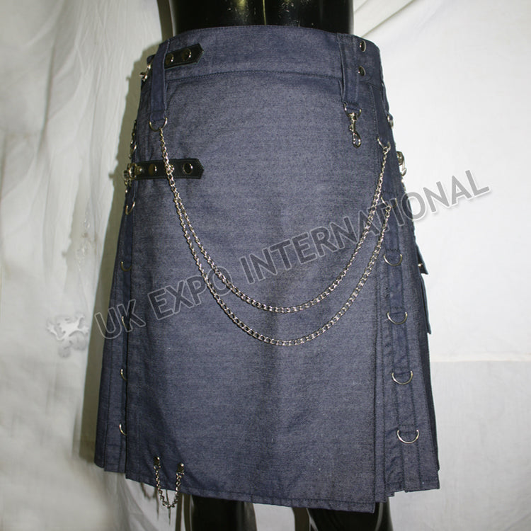 Active Men Blue Denim Utility Kilt