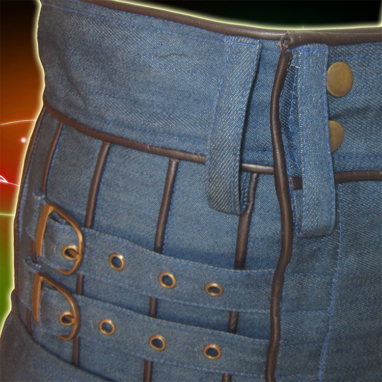 Blue Denim with Brown Leather Piping Utility Kilt