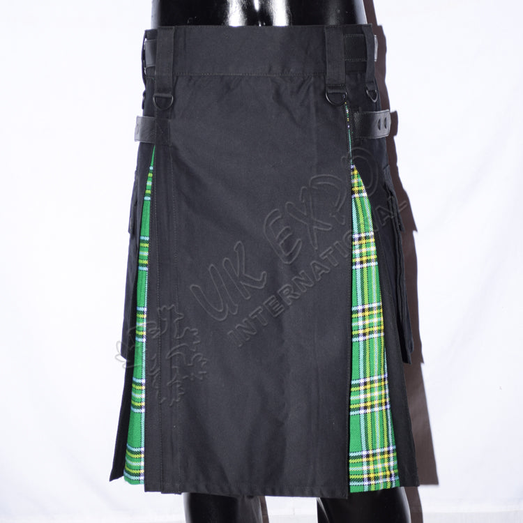 Black With Irish National Tartan Hybrid Utility Kilt