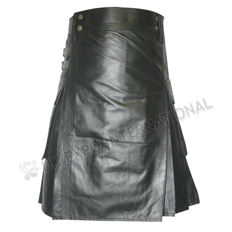 Black Real Leather Utility Kilt