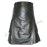 Black Real Leather Utility Kilt