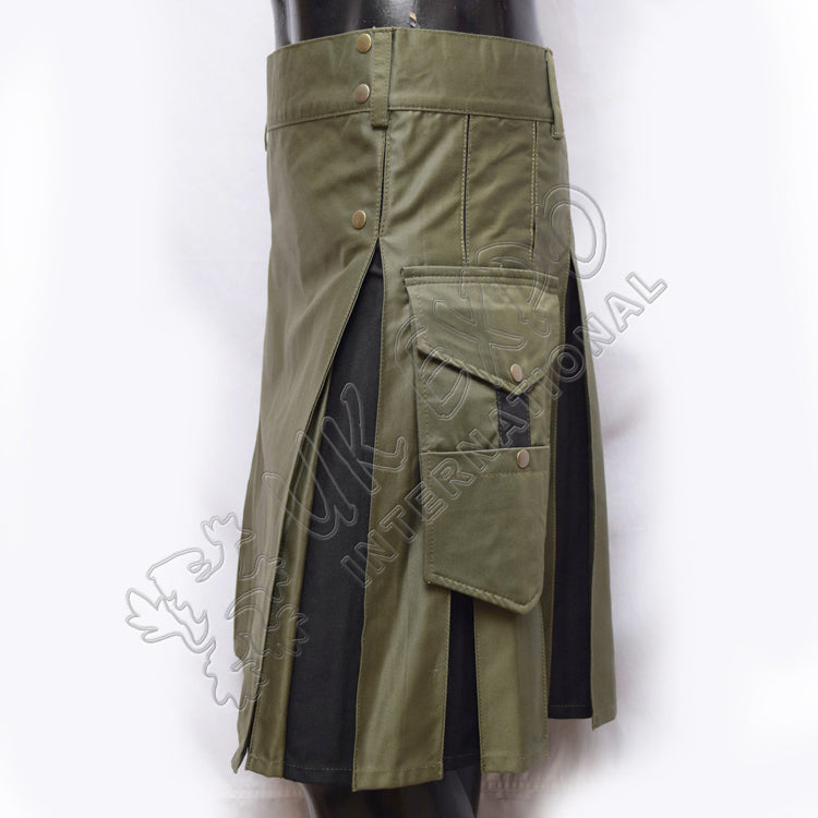 Olive Hybrid Black Decent Box Pleat Utility Kilt