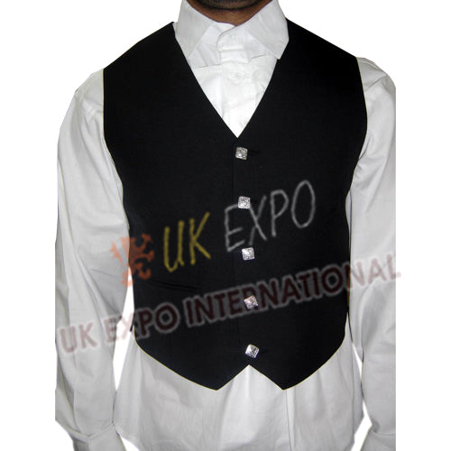 Five Squire Buttons Argyle Vest Pure Barathea Black Fabric