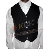 Five Squire Buttons Argyle Vest Pure Barathea Black Fabric