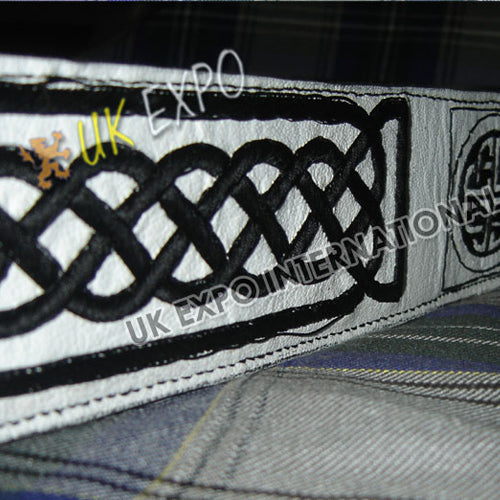 White Color Belt With Black Hand Embroidery And Black Backing