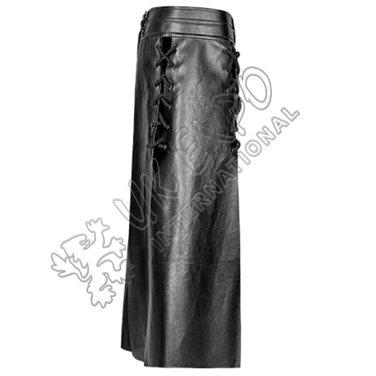 Black PU Leather Domineer Long Utility Kilt