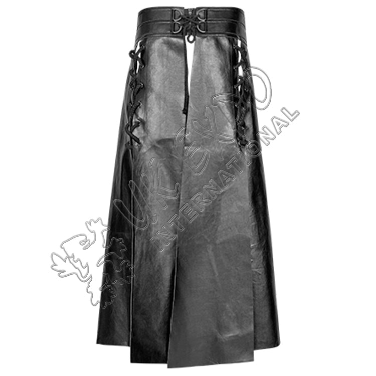 Black PU Leather Domineer Long Utility Kilt