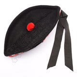 Black Glengarry Hat With White Dicing And Red Pom