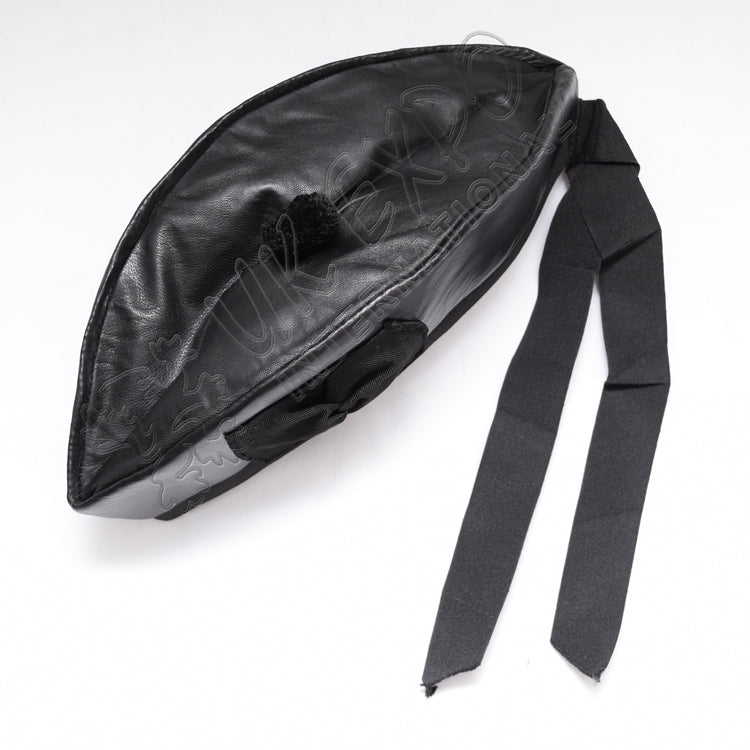 Black Leather Glengarry Hat With Black Silk Rosette