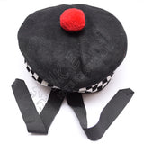 Black Balmoral With Timeless White Dicing & Red Pom