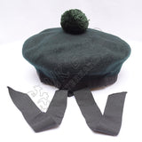Dark Green Balmoral Plain Hat With Green Pom Pom