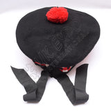 Balmoral Classic Black Hat With Dicing & Bold Red Pom