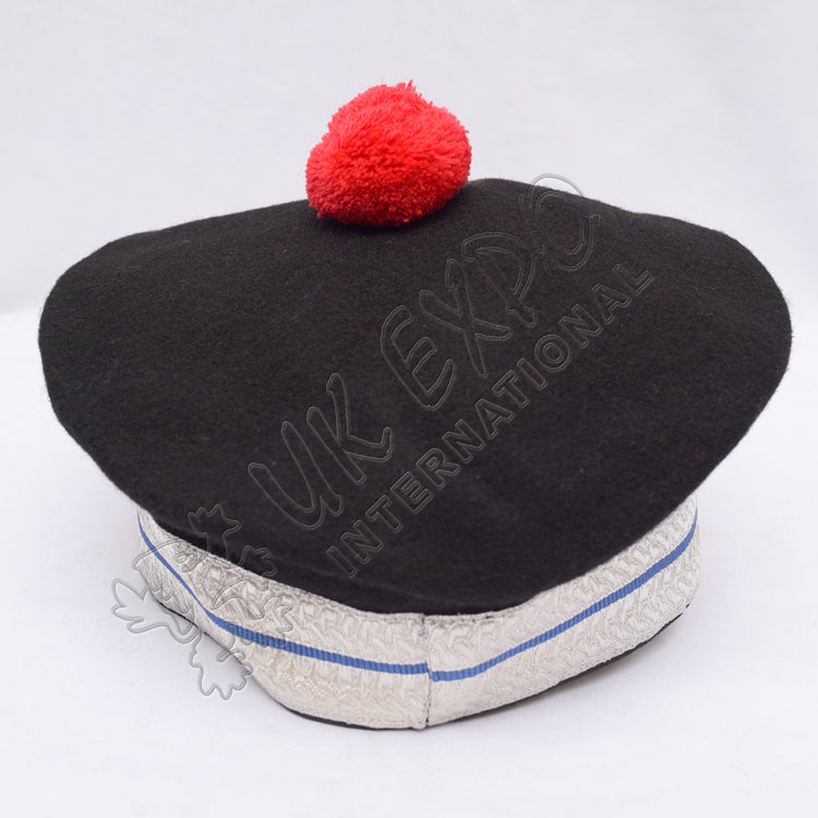 Balmoral Elegance Black Hat With Bold Red Pom Pom