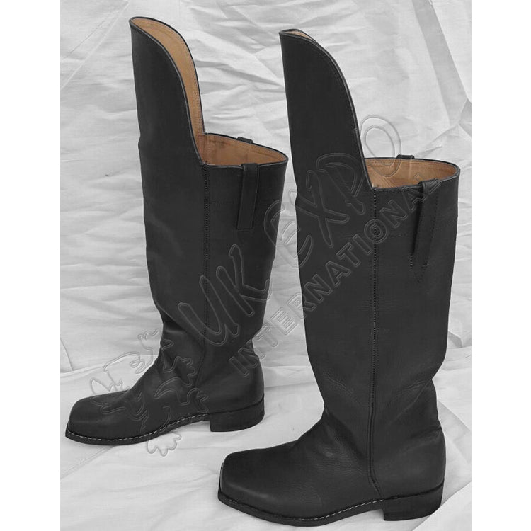 Civil War Knee Flap Black Leather Long Boots
