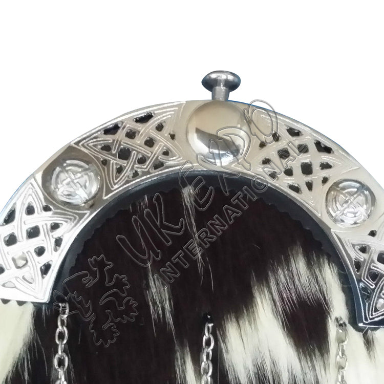 White Black Bovine Full Dress Celtic Cantle Kilt Sporran