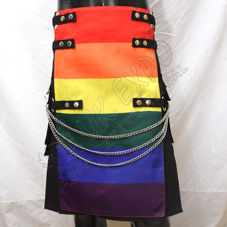 Black With Orlando Rainbow Fashion Utility Kilt