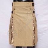 Khaki Hybrid With Digital Camouflage Box Pleat Utility Kilt