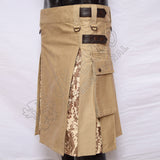 Khaki Hybrid With Digital Camouflage Box Pleat Utility Kilt