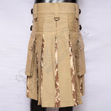 Khaki Hybrid With Digital Camouflage Box Pleat Utility Kilt