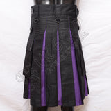 Black Hybrid Purple Box Pleat Utility Kilt