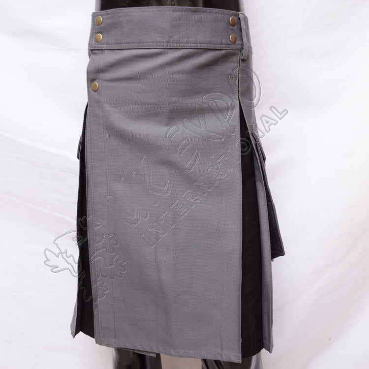 Hybrid Gray With Black Box Pleat Utility Kilt