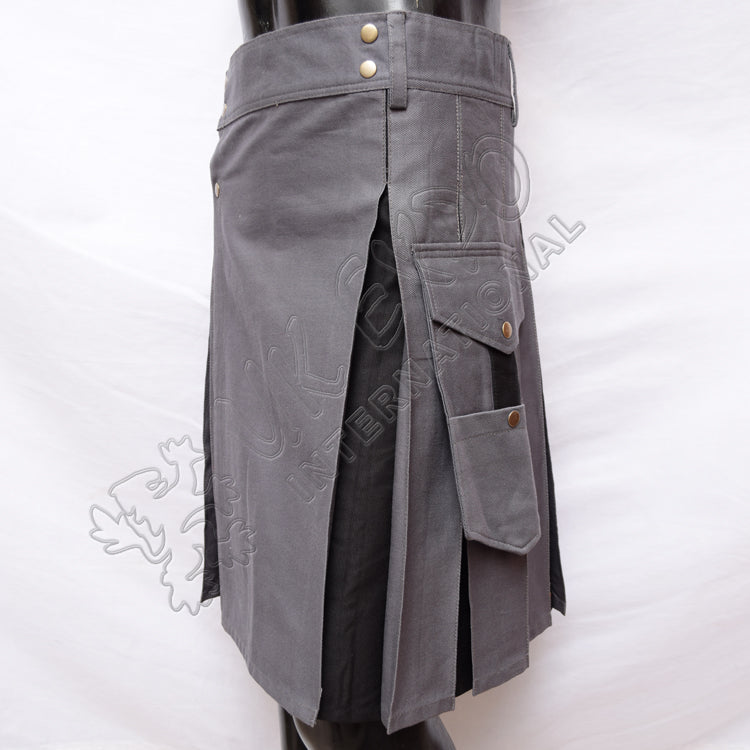 Hybrid Gray With Black Box Pleat Utility Kilt