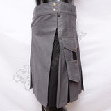 Hybrid Gray With Black Box Pleat Utility Kilt