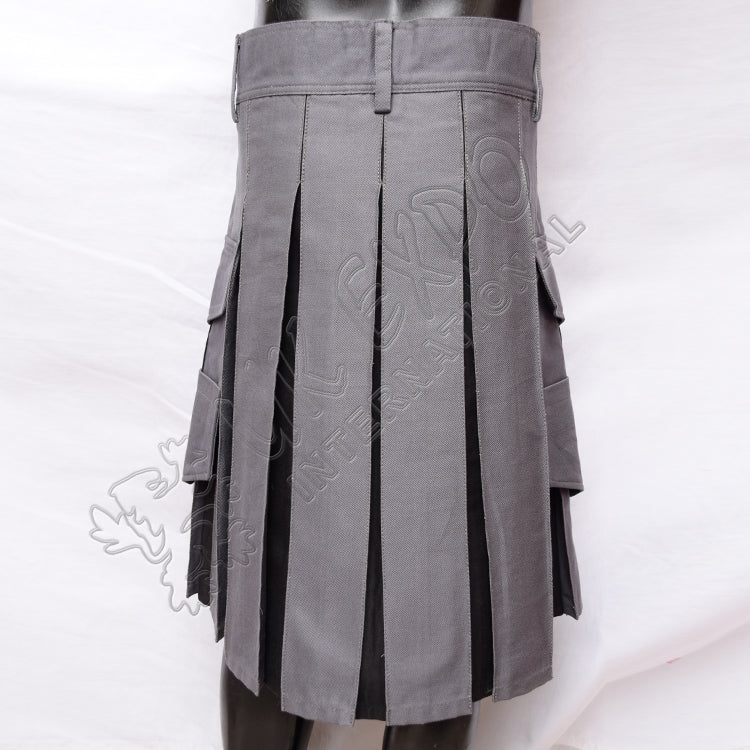 Hybrid Gray With Black Box Pleat Utility Kilt