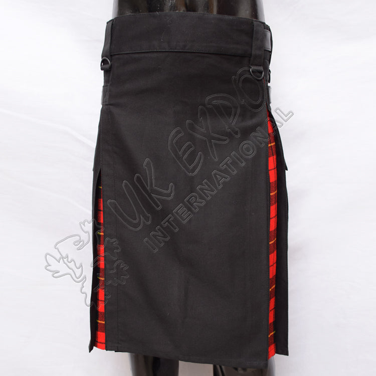 Black Hybrid Wallace Modern Tartan Utility Kilt