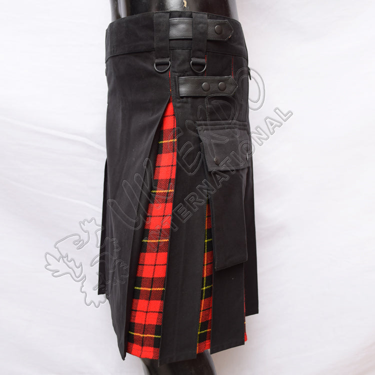 Black Hybrid Wallace Modern Tartan Utility Kilt