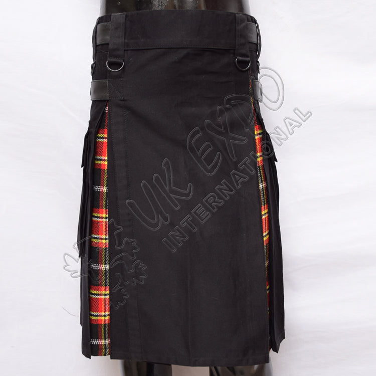 Black Hybrid With Red & Black Tartan Utility Kilt