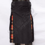 Black Hybrid With Red & Black Tartan Utility Kilt