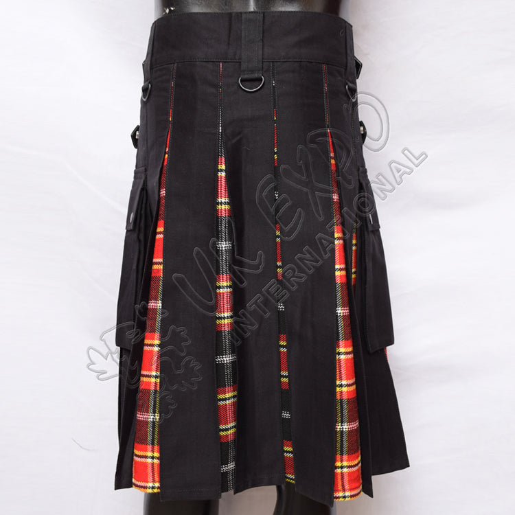 Black Hybrid With Red & Black Tartan Utility Kilt