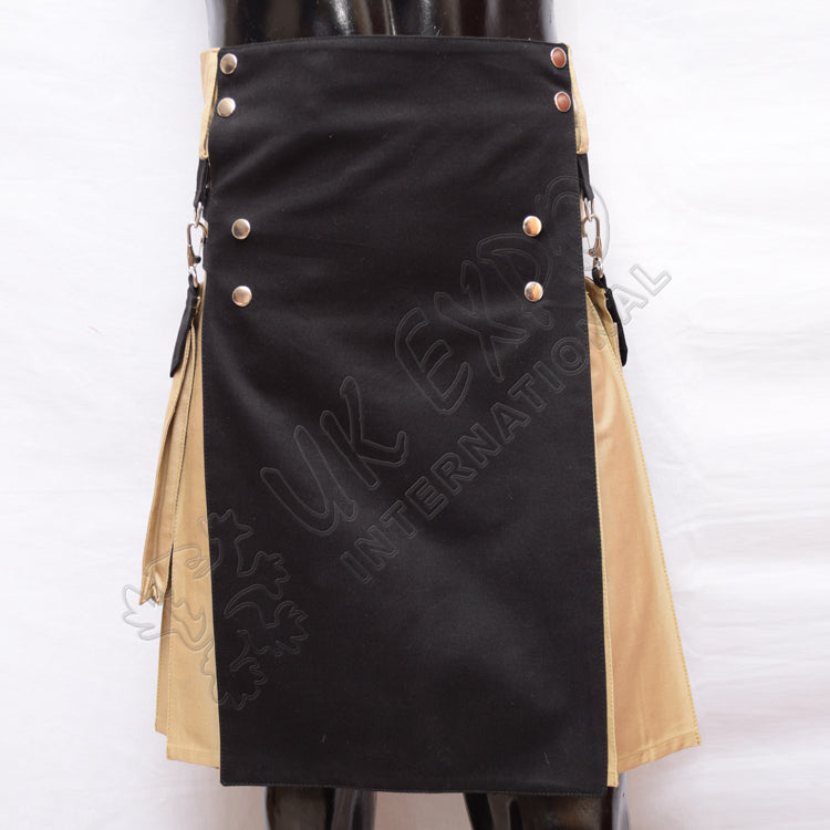 Khaki With Black Color Two Tone Hybrid Kilt