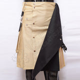 Khaki With Black Color Two Tone Hybrid Kilt