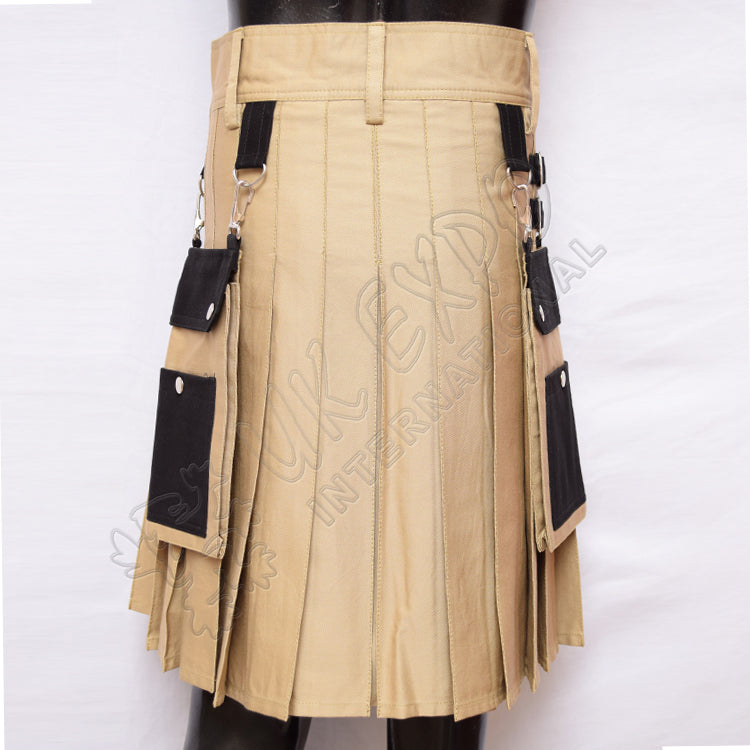 Khaki With Black Color Two Tone Hybrid Kilt