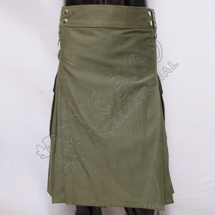 Olive Color Sports Casual Utility Kilt