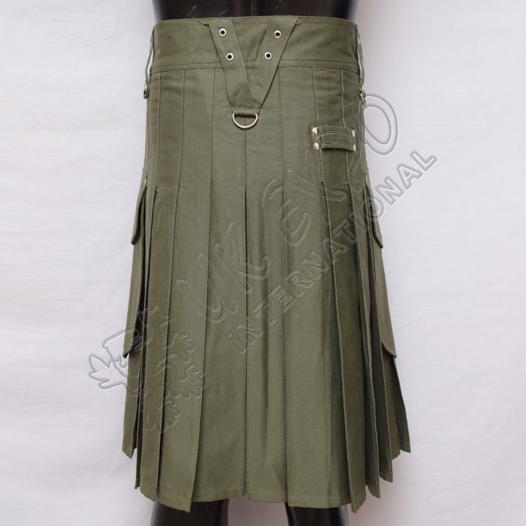 Olive Color Sports Casual Utility Kilt