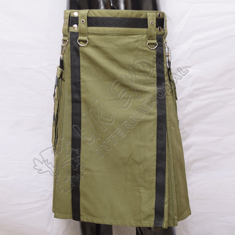 Olive Green Heavy Canvas Sports Casual Utility Kilt