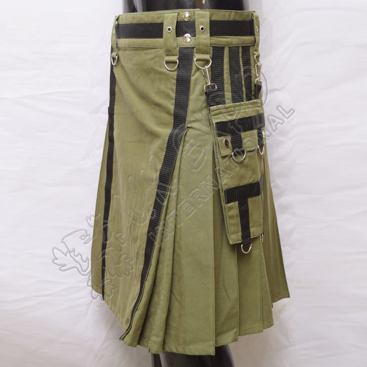 Olive Green Heavy Canvas Sports Casual Utility Kilt