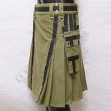 Olive Green Heavy Canvas Sports Casual Utility Kilt