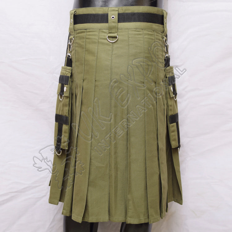 Olive Green Heavy Canvas Sports Casual Utility Kilt