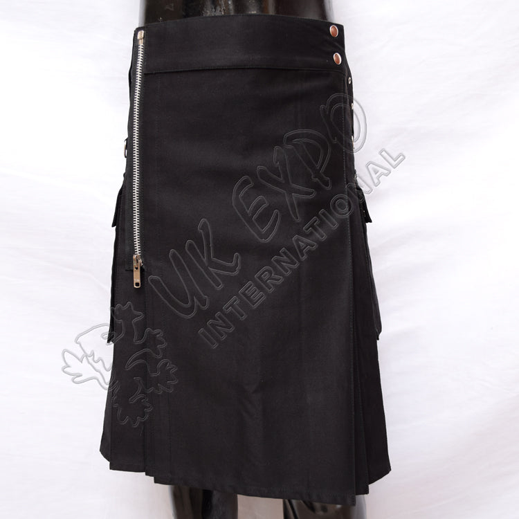 Gothic Zipper Black Utility Kilt