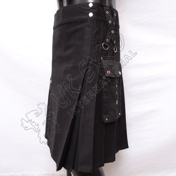 Gothic Zipper Black Utility Kilt