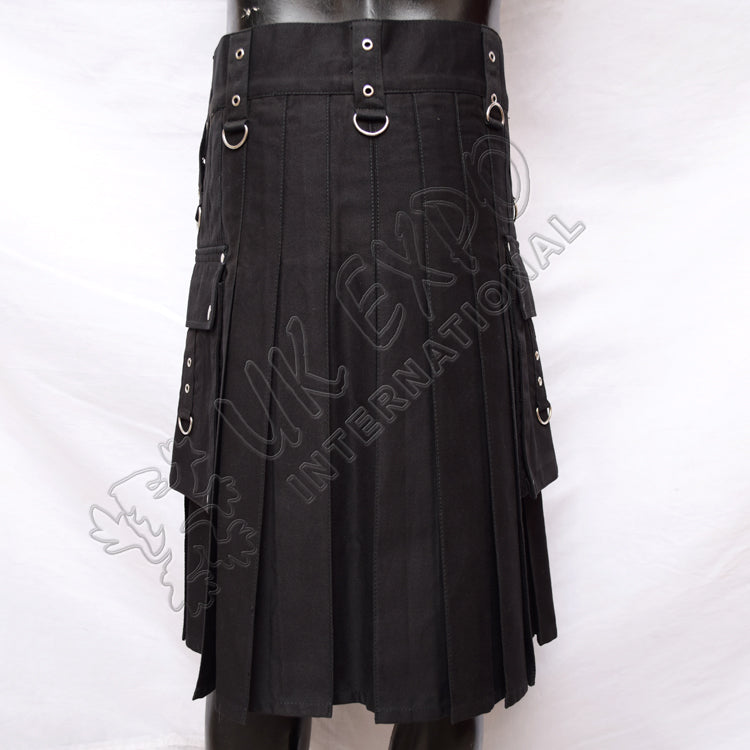 Gothic Zipper Black Utility Kilt