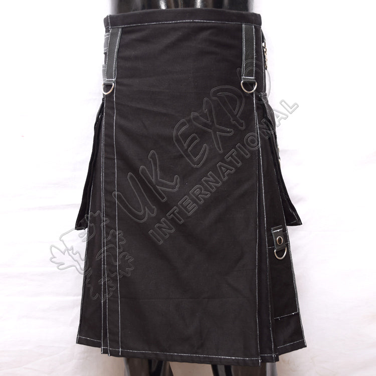 Heavy Duty Black Color With White Out Thread Utility Kilt